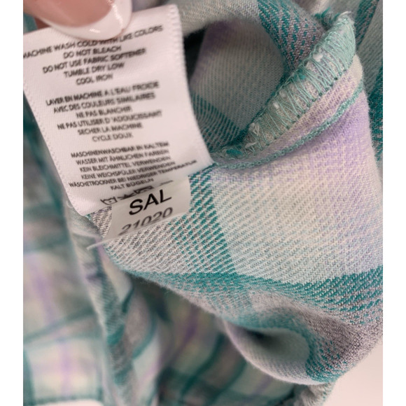 Noble Outfitters Flannel Shirt Green Plaid Long Sleeve Metal Button Up M - Picture 10 of 11